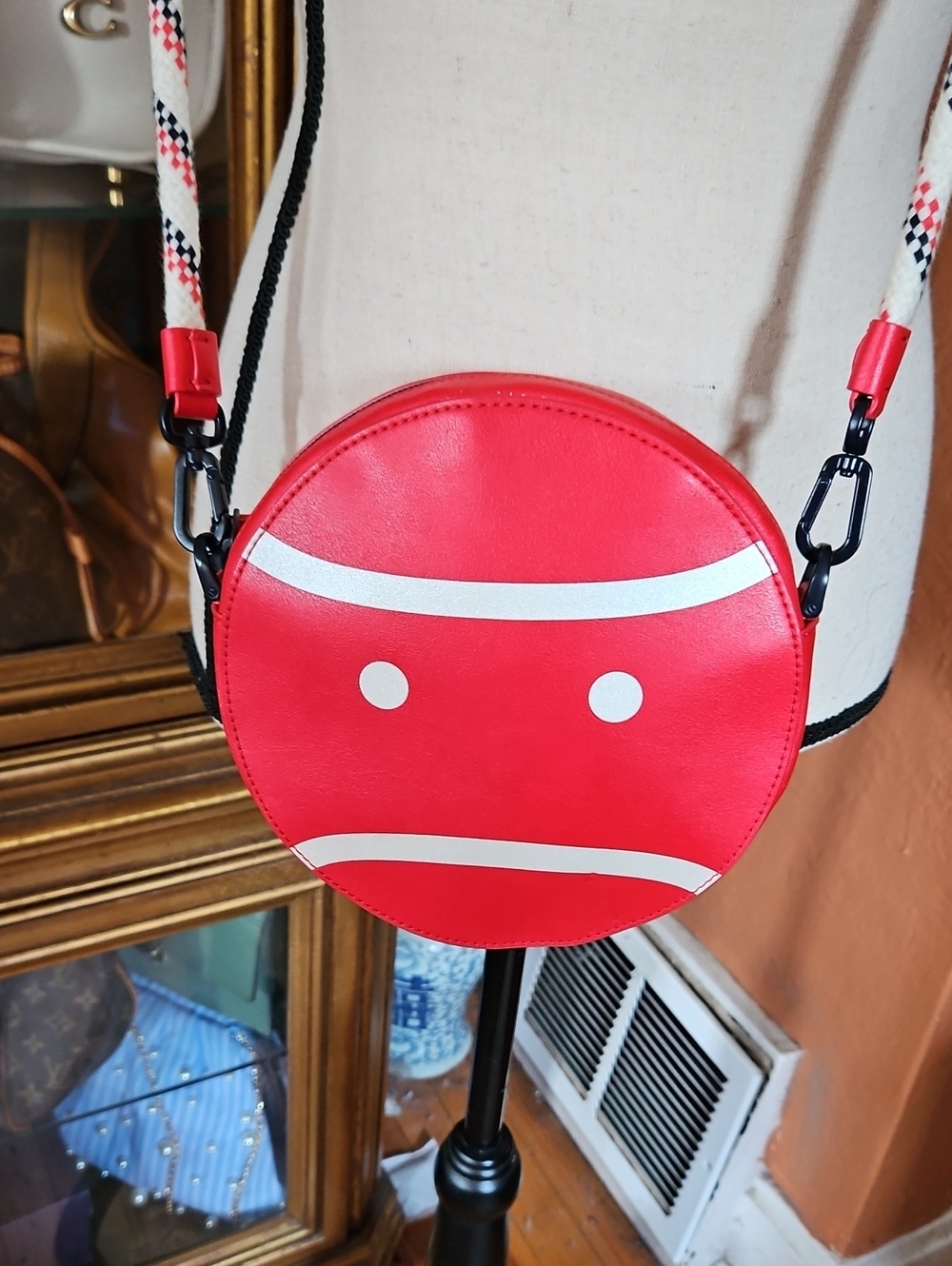 Tory Sport Little Grump Red Round Crossbody with White Accents